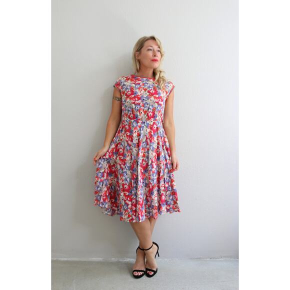 1990's Vintage Spring Selbone Florals Dress Women's XS SM ~ Feminine Day Midi - Picture 6 of 10